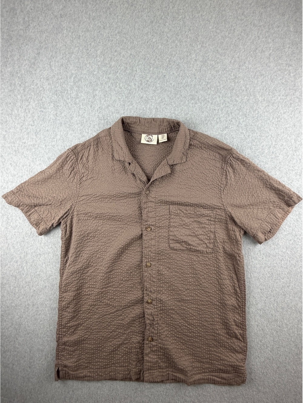 Panama Jack Men’s M Brown Textured Camp Shirt Short Sleeve Button Up Resort